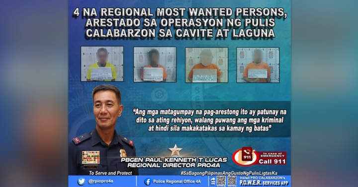 Cops nab 4 most wanted in Cavite, Laguna – Philippine News Agency